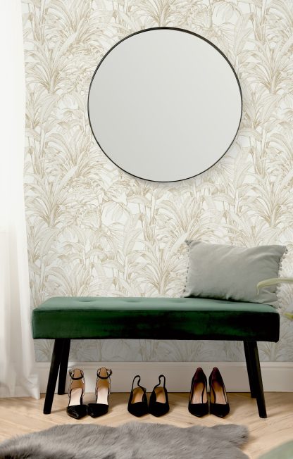 Ambiente Papel Pintado Grabado Hojas en Marfil y Dorado 2400-4768 en hogarami.es