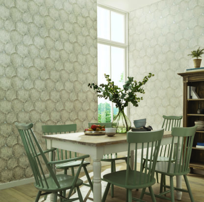 Papel Pintado Cocoon hogarami 902500 beech leaf sage green roomset