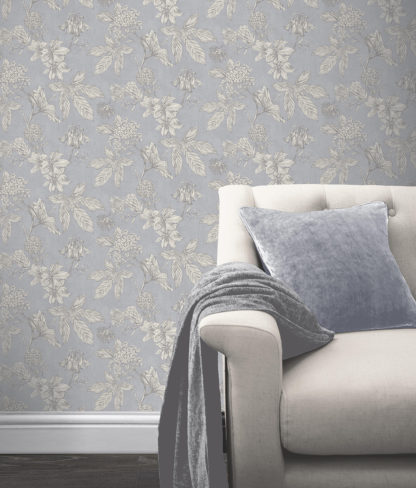 Papel Pintado Cocoon hogarami 902600 botanic floral blue roomset