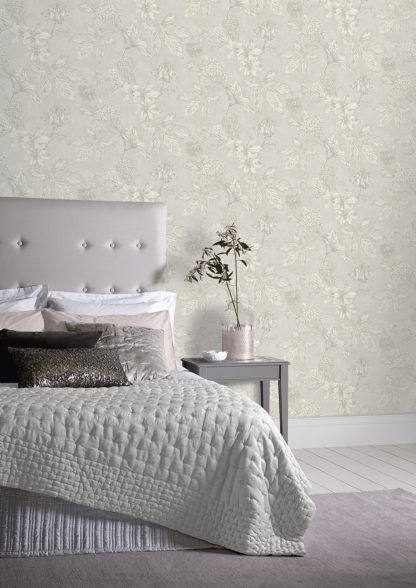 Papel Pintado Cocoon hogarami 902702 botanic floral grey roomset